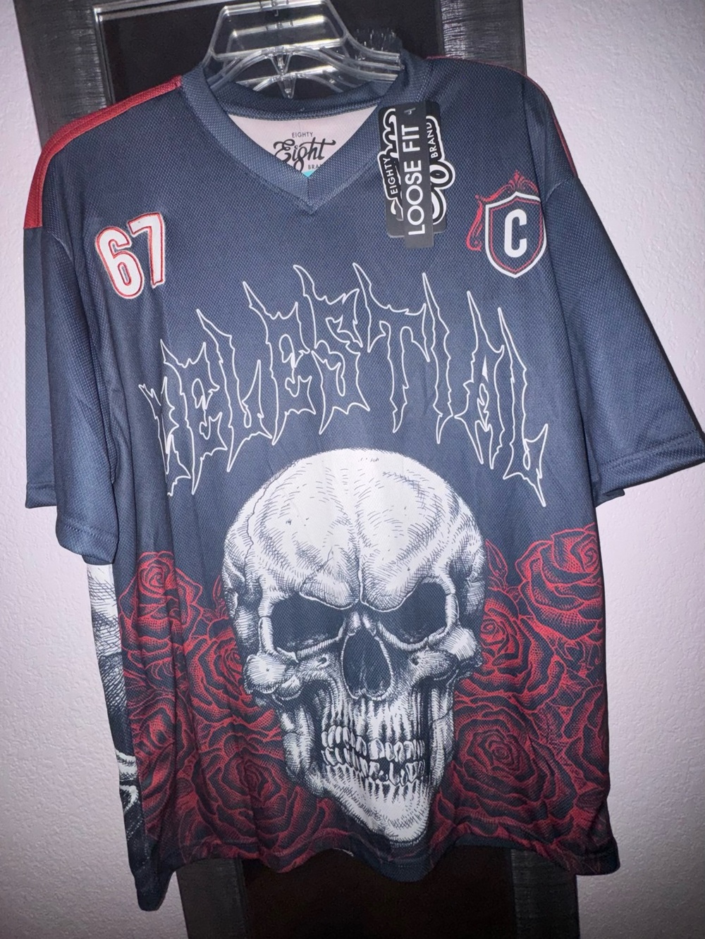 Eighty Eight Navy and Red Skull & Rose Graphic Jersey